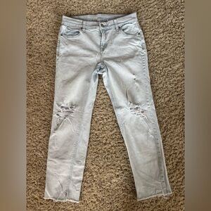 Old Navy Boyfriend Mid-rise Light Distressed Women Jeans with Frayed Hem